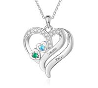 Grovjewfit Collier Personnalisé pour Femme avec Nom et Pierres de naissance Cœur Pendentif Cadeau pour Maman,Grand-mère, Noël, Fête des mères (B-2 nom)