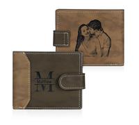 Grovjewfit Portefeuille Homme Personnalisé Cadeaux pour La Fête des Pères Cadeaux d'anniversaire pour Papa Mari Texte Photo Gravés Portefeuille Personnalisable (Marron foncé)