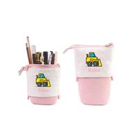 Grovjewfit Trousse Personnalisée Legami Trousse Téléscopique Enfants Garçon Cadeaux pour Filles Trousse à Crayons Enfants Garçon Trousse à Crayons avec Nom Voiture Zip Boy Trousse (Rose)
