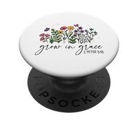 Grow in Grace 2 Peter 3:18 Papillon Floral chrétien PopSockets PopGrip Adhésif