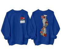 Grow Through It Sweat-shirt à imprimé rose vif avec citation inspirante - Pull à manches longues, style décontracté chic, bleu saphir, XL