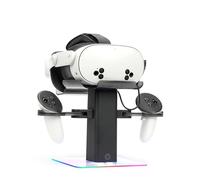 Growalleter Station de charge pour accessoires Oculus/Meta Quest 3S/3/2/Pro, lumière LED RVB, support de charge vertical et support de contrôleur - Charge uniquement pour casque VR (noir)