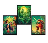 GrowArt - lot de 3 affiches animées sur le thème du cannabis au format A3 sans cadre | impression de haute qualité | décoration pour les amateurs de cannabis | motifs disponibles uniquement chez nous