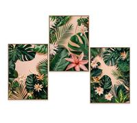 GrowArt - lot de 3 affiches avec des feuilles vertes sur fond rose | A3 sans cadre | impression photo | décoration pour les amoureux de la nature | motifs disponibles uniquement chez nous |