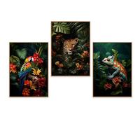 GrowArt - lot de 3 affiches avec un perroquet, un tigre et un caméléon | A3 sans cadre | impression de haute qualité | décoration pour les fans de la jungle | motifs disponibles uniquement chez nous