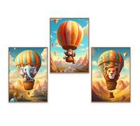 GrowArt - lot de 3 affiches pour enfants représentant des animaux dans un ballon, au format A3, sans cadre | impression de haute qualité | décoration | motifs disponibles uniquement chez nous |