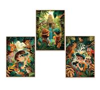 GrowArt - lot de 3 affiches représentant des enfants explorant la jungle, format A3 sans cadre | impression haute qualité | décoration pour enfants | motifs disponibles uniquement chez nous |
