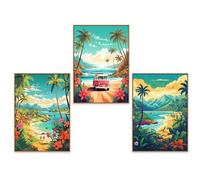 GrowArt - lot de 3 posters animés représentant des plages au format A3 sans cadre | impression photo haute qualité | décoration pour les amateurs de plage | motifs disponibles uniquement chez nous |