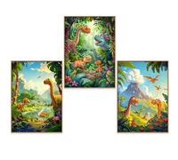 GrowArt - lot de 3 posters pour enfants avec des dinosaures animés au format A3 sans cadre | impression de haute qualité | décoration murale pour enfants | motifs disponibles uniquement chez nous |