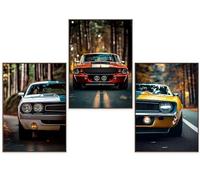 GrowArt - Set de 3 posters de Muscle Cars au format A3 sans cadre | impression photo de haute qualité | décoration murale exceptionnelle pour les amateurs de voitures cultes