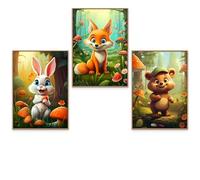 GrowArt - set unique de 3 posters pour enfants avec un renard, un lapin et un ours en peluche au format A3 sans cadre | impression photo de haute qualité | décoration murale charmante pour les enfants