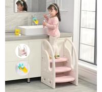 Growaystory Marchepied pour enfants, avec 3 marches, réglable en hauteur, sûr, tour d'apprentissage, marchepied pour bébé, rose