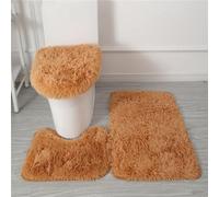 GROWBY 3 pièces/Ensemble Ensemble de Tapis de Salle de Bain de Couleur Unie Poils Moelleux Tapis de Bain Couvercle de Toilette Tapis Kit rectangulaire, Khaiki, 40x50 45x50 50x80 cm
