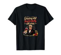 Growing Old Disgracefully with Wine Adulting Humour T-Shirt