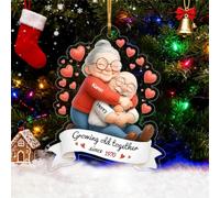 Growing Old Together Décoration de Noël 2025, vieux couple qui s'embrasse, décoration de Noël personnalisée pour femme, mari, anniversaire de couple