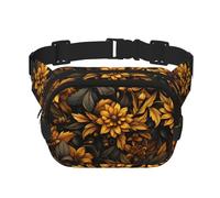 Growing Sunflower Square Sac banane double couche avec bandoulière réglable Idéal pour les sports de plein air, noir, One Size