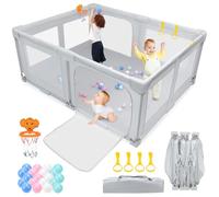 Growithu Parc pliable pour bébés et tout-petits - 180 x 200 cm - Pour l'intérieur et l'extérieur - Grand parc portable avec sac de voyage, 1 porte-balles, 20 balles et 4 poignées