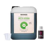 GROWMANIA Acti Vera de BioBizz 5 l + échantillon Boost Up Nutriments + Verre doseur | Solution biologique pour grands jardins | Favorise la santé et la résistance des plantes étendues