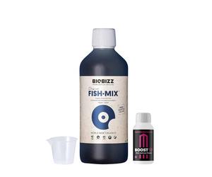 GROWMANIA Fish Mix de BioBizz 500 ml + échantillon Boost Up Nutrients + Verre doseur | Engrais organique pour jardins urbains | Nutrition et croissance robuste