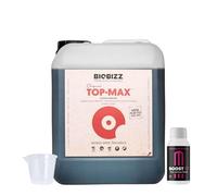 GROWMANIA Top Max de BioBizz 5 l + échantillon Boost Up de Up Nutrients + Verre doseur | Solution biologique pour floraison extensive | Idéal pour les grands jardins et vergers