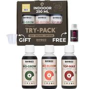 GROWMANIA Trypack d'intérieur Biobizz + échantillon Boost Up de Up Nutrients + Verre doseur | Engrais Bio Grow, Bio Bloom et Top Max pour plantes et cultures | Stimulation de la croissance