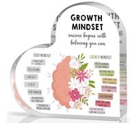 Growth Mindset Plaque décorative en acrylique en forme de cœur en acrylique pour bureau de thérapie pour la santé mentale ou la salle de adeau inspirant pour changer votre état d'esprit