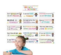 Growth Mindset Poster - 16 cartes de citation motivantes | Affirmations positives | Art mural inspirant pour la salle de classe, pour éduquer la santé mentale, panneaux d'encouragement pour S