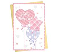 GROWTHMAGIC Carte de fête prénatale pour fille - Carte 3D rose pour nouveau-né fille avec enveloppe et sceau autocollant, bienvenue au nouveau-né, 14 x 20,3 cm (ballons)