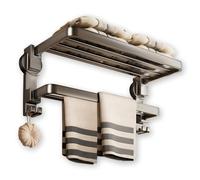 Groyells Porte-serviettes mural avec ventouse, sans perçage, pliable à 90°, 7 crochets, double couche, 60 cm, noir