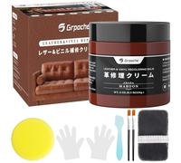 Grpoche Kit Reparation Cuir, 200g Teinture Cuir Brun-Rouge, Kit De Crème De Réparation du Cuir Réparer Les éraflures et la Décoloration sur Canapés Sièges d'auto, Chaussures et Selles