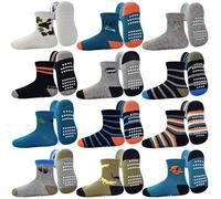 GRPSKCOS Antirutschsocken Kinder Stoppersocken Kinder 12 Paar Rutschfeste Socken Kinder ABS Socken for 1-7 Jahre Jungen Mädchen, #1 Jurassic Century, 1-3 Years