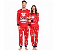 GRPSKCOS Ensemble de pyjama de Noël pour couple - Pyjama de Noël pour adultes avec chapeau de Père Noël - Ensemble de vêtements de nuit assortis pour Xmas pour hommes et femmes, L