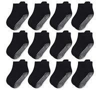 GRPSKCOS Lot de 12 paires de chaussettes antidérapantes pour bébé de 1 à 7 ans, #4 Noir - 12 paires, 6-12 Mois