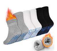 GRPSKCOS Lot de 6 paires de chaussettes antidérapantes épaisses pour enfants de 1 à 7 ans, 02 noir + blanc + gris clair, 5-7 ans
