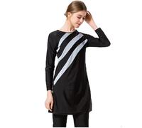 Grsafety 3 Pièces Musulman Maillot de Bain - Islamiques Burkini à Manches Longues Hijab Beachwear pour Femmes, Noir-Gris, 2XL