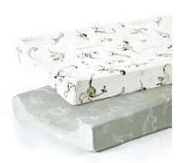 GRSSDER Lot de 2 housses de matelas à langer extensibles ultra douces en jersey pour matelas à langer de 81,3 cm/86,4 x 40,6 cm, sûres et confortables, joli motif pour bébé, monde des dinosaures