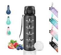 Grsta 500ml Gourde Enfant, Gourde Graduée pour 1 Journee, Anti-Fuite, Bouteille d'eau pour Garçon & Fille, Graduée avec Slogan de Motivation, pour l'École, Voyage, Bureau, Extérieur, Noir