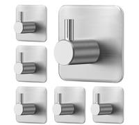 Grsta 6 Pièces Crochet Adhésif Mural, Crochets Adhesifs Muraux, Accroche Serviette Sans Percage, Crochet Mural Adhesif, Accroche Torchon Cuisine, Crochet AdhéSif pour Cuisin, Salle de Bain, Argent