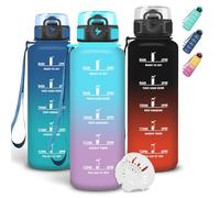 Grsta Gourde 1,5l, Anti Fuite Gourde Sport, Gourdes Graduée pour 1 Journee, Verrou de Sécurité, Avec Marqueur de Temps, Bouteille Motivation avec Filtre pour Plein Air, Cyclisme, Camping