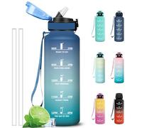 Grsta Gourde 1,5l, Anti Fuite Gourde Sport, Verrou de Sécurité, Gourdes Graduée pour 1 Journee avec Marqueur de Temps, Bouteille Motivation avec Paille pour Plein Air, Camping, Yoga