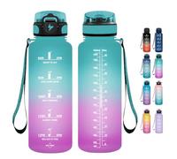 Grsta Gourde 1.5l, Gourde Motivation Avec Paille, sans BPA, Gourde Sport, Bouteille d'eau avec Marqueur de Temps pour le Camping, la randonnée - Poudre verte