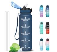 Grsta Gourde 1l, Anti Fuite Gourde Sport avec Paille, Verrou de Sécurité, Gourdes Motivationnelle, Facile à Nettoyer, Bouteille d'eau avec Marqueur de Temps pour Cyclisme, Gym, Yoga