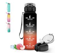 Grsta Gourde 1l, Bouteille Motivationnelle avec Marqueur de Temps, Verrou de Sécurité, Gourde Sport, Anti Fuite Gourdes avec Paille pour Voyages, Randonnée, Gym