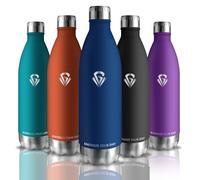 Grsta Gourde 1l, Gourde Isotherme Anti Fuite, Froid&Chaud, sans BPA, Reutilisable pour Running, Facile à Transporter, Bouteille d'eau pour Chaude, Café, Thé, Bleu Foncé