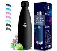 Grsta Gourde- 1l- Gourde Isotherme, Sans BPA, Gourd Inox, 24h Froid & 12h Chaud, Bouteille Isotherme, Anti Fuite, Facile à Transporter, Bouteille d'eau pour Bureau, Gym, Voyage, Camping, Sport, Noir