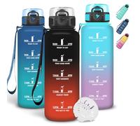 Grsta Gourde 1l, Gourde Sport avec Filtre, Avec Marqueur de Temps, Anti Fuite Gourdes Graduée pour 1 Journee, Verrou de Sécurité, Bouteille Motivationnelle pour Bureau, Fitness, Voyage