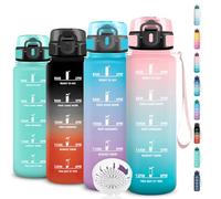 Grsta Gourde 1l Sport, Anti-Fuite, Facile à Nettoyer, Bouteille Graduée pour 1 Journee, avec Marqueur de Temps, Motivation, Bouteille pour Running, Voyage, Sport, École