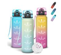 Grsta Gourde 500ml, Gourde Enfant, Bouteille Motivationnelle avec Filtre, Avec Marqueur de Temps, Verrou de Sécurité, Anti Fuite Gourdes Graduée pour 1 Journee pour Sport, Bureau, Yoga