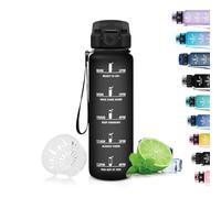 Grsta Gourde, 500ml Gourde Enfant, Gourde Filtrante Anti-Fuite, Gourde Sport pour Garçon & Fille, Facile à Nettoyer, Gourde Graduée avec Slogan de Motivation, pour l'École, Bureau, Extérieur, Noir