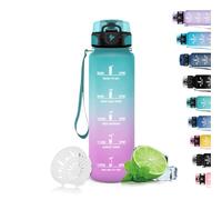Grsta Gourde, 500ml Gourde Enfant, Gourde Sport Anti-Fuite, Gourde Heure, Facile à Nettoyer, Gourde Motivation avec Marqueur de Temps, Gourde Reutilisable, pour Running, Randonnée, Camping, Vert-Rose